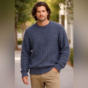 Vtg Westbury Alpaca Sweater Blue Mens Large Grandpa Academia Made in Switzerland